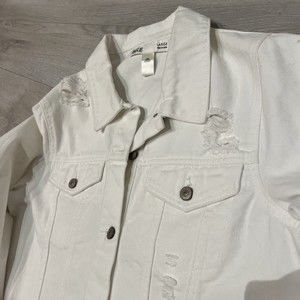 BKE Women’s White Denim Cropped Jacket Size L
